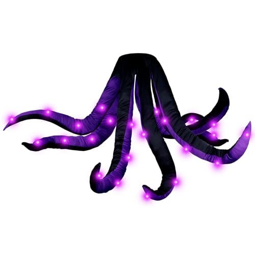 Funtery Damen Oktopus-Kostüm mit Licht, lila Oktopus, Tentakel, Rock, Erwachsene, Meerjungfrau, Bösewichte, Hexe, Cosplay-Kostüm, Violett, Schwarz, Adult von Funtery