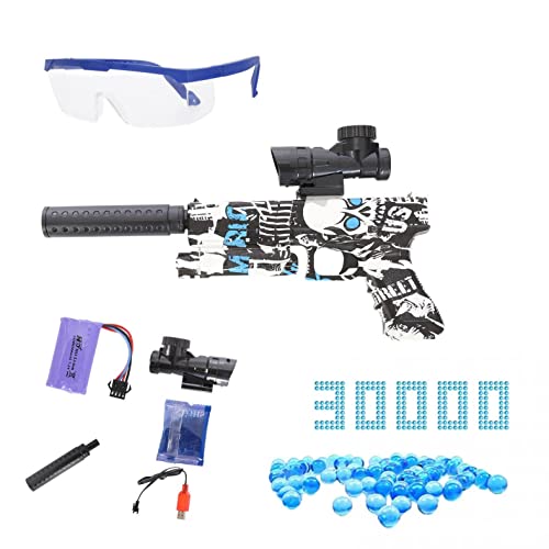 2023 Neueste Gell-Ball-Blaster Pistole, Automatische Splatter Ball Gun mit Schutzbrille und 30000 Munition 7-8 mm für Kinder und Erwachsene, Spielzeugpistole -Blau von Funthy