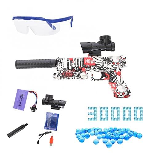 2023 Neueste Gell-Ball-Blaster Pistole, Automatische Splatter Ball Gun mit Schutzbrille und 30000 Munition 7-8 mm für Kinder und Erwachsene, Spielzeugpistole -Rot von Funthy