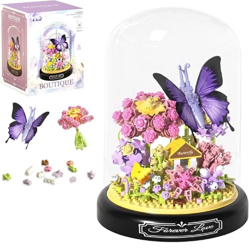 Funvalley Surperfect Schmetterlingsstrauß-Baustein, Bausteine für Erwachsene, Blumenstrauß-Bauset, Schmetterling, Stichgeschenke für Mädchen von Funvalley Surperfect