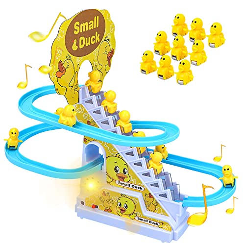 Funvalley Surperfect Kleine Ente, Klettertreppen-Spielzeug, elektrische Ente Achterbahn-Spielzeug-Set mit blinkenden LED-Lichtern und Musik, Entenbahn, Rutschenspielzeug, Rennbahn-Set für Kinder (9 von Funvalley Surperfect