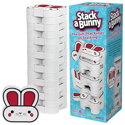 Funwares Wooden Blocks Stacking Game, Tumbling Tower and Balance Game, Family & Party Fun, Game for Kids and Adults Ages 6+, Easter Bunny Stack, The Bunny Themed Wood Blocks Stacking Game von Funwares