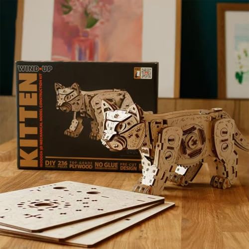 Funwetrike 3D DIY hölzerne Puzzle, 236PCS Hölzerne Katze Modell Kits für Erwachsene zu Bauen, Kreative Ornament für Urlaub Familie Geburtstag Geschenk (Holz) von Funwetrike