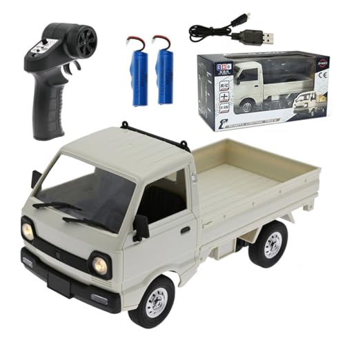 Funwetrike WPL D12 Mini Truck, 1/16 Skala 2.4Ghz RC Racing Drift Car für Erwachsene, Mittelmotor Heckantrieb, Gas & Lenkung Control Cargo Truck Van mit Led - Weiß von Funwetrike