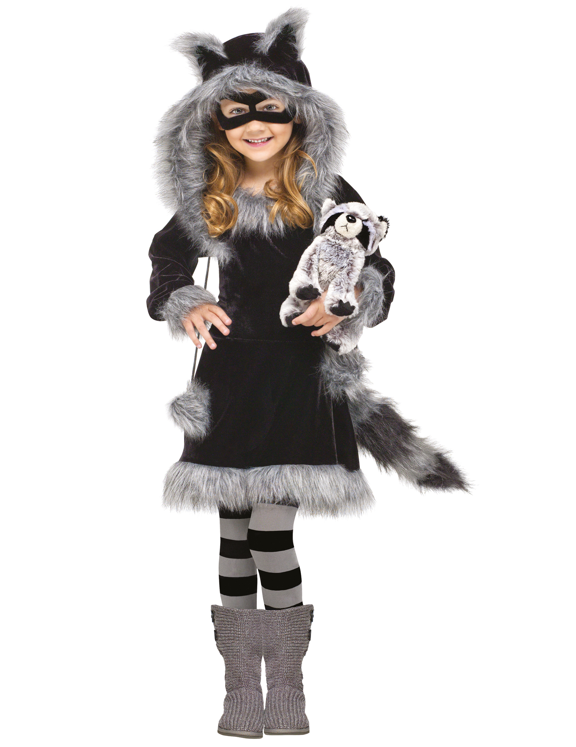 Flauschiges Waschbärenkostüm für Mädchen schwarz-grau Flauschiges Waschbärenkostüm für Mädchen schwarz-grau von FUNWORLD