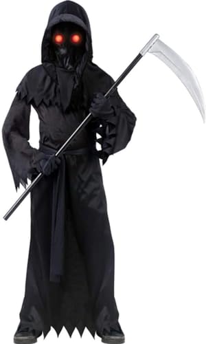 Funworld Sensenmann mit leuchtenden Augen - Gevatter Tod Halloween Kostüm für Kinder - schwarz (110/122) von Funworld