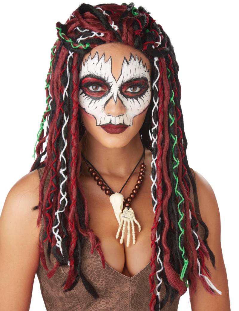 Voodoo-Priesterin-Perücke für Damen Halloween-Perücke bunt von KARNEVAL-MEGASTORE