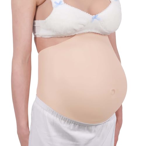 Funxzior Realistischer Silikon Schwangerschaftsbauch Mesh Design Falscher Babybauch für Schauspieler Schwanger Bauch Cosplay Kostüme Filmrequisiten (Zweites Trimester, Taillengröße M, Beige) von Funxzior