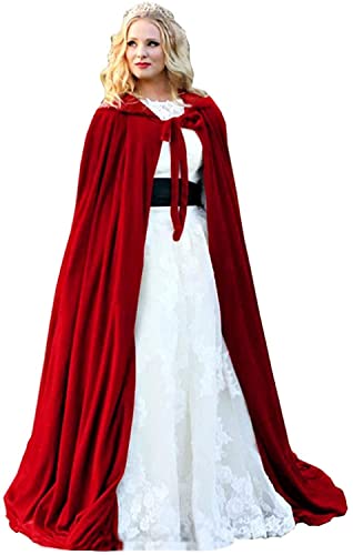 Fuomomo Rot Mittelalter Umhang mit Kapuze Lange Cape Vampir Kostüm Erwachsener Hochzeit Braut Abend Brautschal Brautumhang, 6XL von Fuomomo