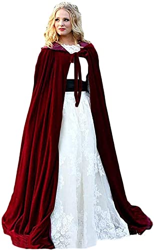 Fuomomo Rotwein Mittelalter Umhang mit Kapuze Lange Cape Vampir Kostüm Erwachsener Hochzeit Braut Abend Brautschal Brautumhang, 2XL von Fuomomo