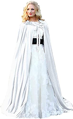 Fuomomo Weiß Mittelalter Umhang mit Kapuze Lange Cape Vampir Kostüm Erwachsener Hochzeit Braut Abend Brautschal Brautumhang, 5XL von Fuomomo