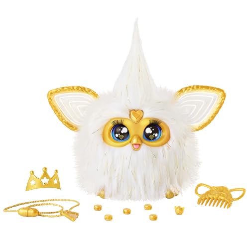 Furby Gold Glam Interaktive Plüschtiere für 6 Jahre alte Mädchen & Jungen & Up, Sprachaktivierte Animatronik, spricht Englisch & Furbish, Weiß (Amazon Exclusive) von Furby