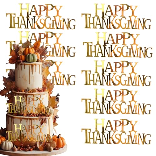 12 Stück Happy Thanksgiving Side Cake Toppers Acryl Spiegel Fall Cupcake Topper Gravur Happy Thanksgiving Dekorationen für Herbst Party Kuchen Dessert DIY Dekor Supplies von Furimuk