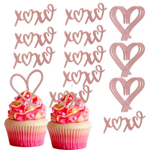 Cupcake-Topper in Herzform, Acryl, Kuchendekoration für Valentinstag, Verlobung, Geburtstag, Kuchendekoration, 18 Stück (Rosa) von Furimuk