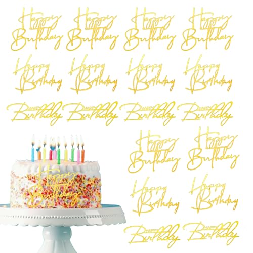 Happy Birthday Tortenaufsätze, Spiegel-Acryl, seitliche Kuchendekorationen, Happy Birthday-Schild für Geburtstagsparty, Kuchendekoration (18, Gold), 18 Stück von Furimuk
