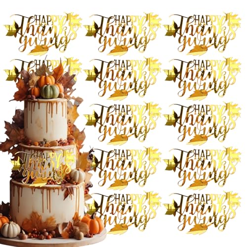 Tortenaufsatz, Acryl, Spiegel, Cupcake-Topper, graviert, Happy Thanksgiving, Kuchendekoration, Dekoration für Herbst, Party, Dessert, DIY-Dekoration, 12 Stück von Furimuk