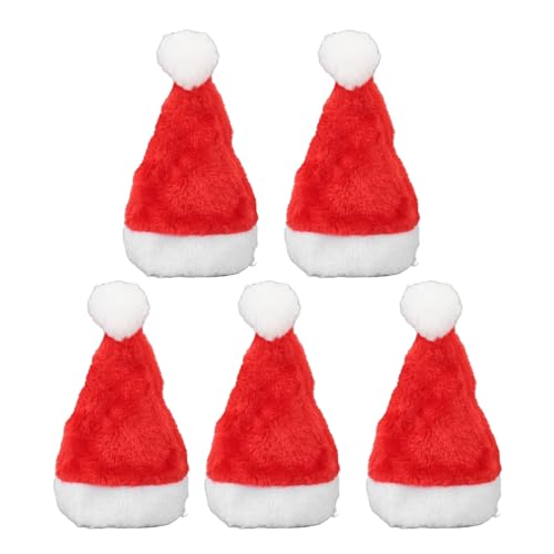 Fussbudget 5 Stück Weihnachts-Haustiermütze, Plüsch-Baumwoll-Elastikband, Hund, Katze, Niedliche Haustier-Nikolausmütze für Feiertagsparty-Kostüme (rot) von Fussbudget