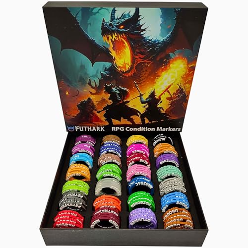 Futhark DND Condition Rings Set: Beseitigen Sie Verwirrung mit 112 lebendigen DND-Zustandsmarkern für Dungeons & Dragons und RPGs in außergewöhnlicher Box - DND-Zubehör - Tolles DND-Geschenk! Futhark DND Condition Rings Set: Beseitigen Sie Verwirrung mit 112 lebendigen DND-Zustandsmarkern für Dungeons & Dragons und RPGs in außergewöhnlicher Box - DND-Zubehör - Tolles DND-Geschenk! von Futhark