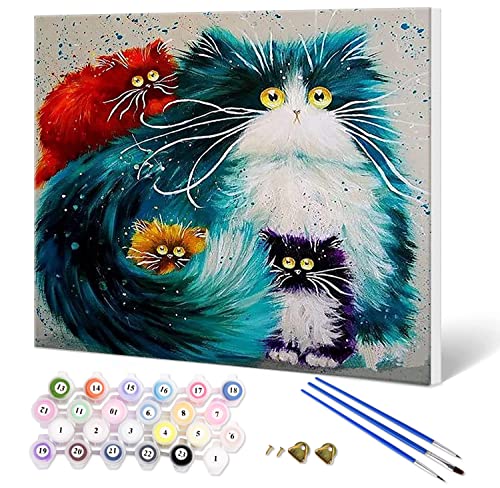 Fuumuui Malen Nach Zahlen Erwachsene und Kinder Anfänger Gemälde mit Rahmen inklusive Pinsel und Acrylfarben 40 x 50 cm - Tiere, Katzen von Fuumuui