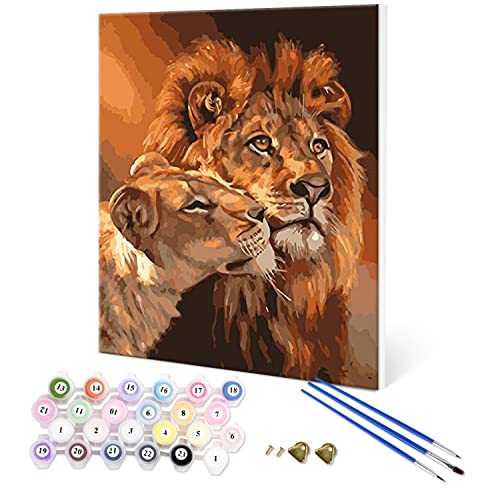 Fuumuui Malen Nach Zahlen Erwachsene und Kinder Anfänger Gemälde mit Rahmen inklusive Pinsel und Acrylfarben 40 x 50 cm - Tiere, Löwen von Fuumuui