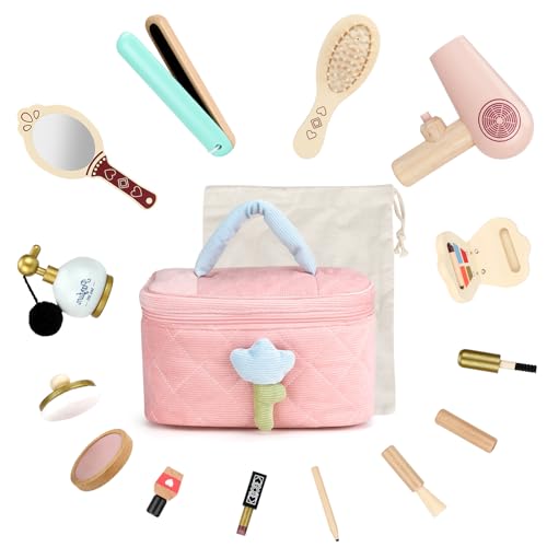 Holz Kinderschminke Set Schminke Spielset Schminkkoffer Schminktisch Holz Kinderschminke Spielzeug Mädchen Make-Up Friseur Rollenspiel Spielen Geschenk Für Mädchen Ab 3 4 5 6 7 Jahre von Fuutilake