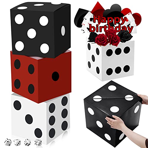 Fuutreo 3 Stück Würfel-Geschenkboxen, 30 x 30 x 30 cm, Casino-Party-Dekorationen, Spielabend, Dekoration, Casino-Geburtstagsparty, Ballon-Boxen, große Würfelbox für Spieleabend, Las Vegas von Fuutreo