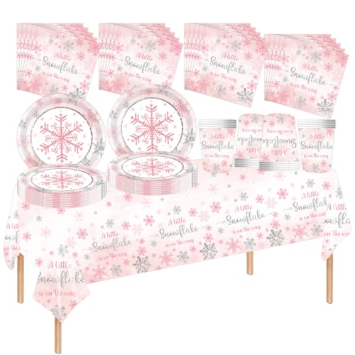Fuwraixis Frozen Partygeschirr, 61 Stk Snowflake element Party Dekorationen, Kindergeburtstag Pappteller Set, rosa Schneeflocke Papierbecher Servietten und Tischdecken, Für 20 Personen Fuwraixis Frozen Partygeschirr, 61 Stk Snowflake element Party Dekorationen, Kindergeburtstag Pappteller Set, rosa Schneeflocke Papierbecher Servietten und Tischdecken, Für 20 Personen von Fuwraixis