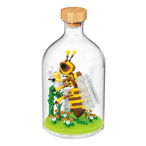 Fuwraixis Honigbiene Micro Pellet Bauklötze, Insekten und ewige Blume Bauklötze Spielzeug, Mit Sockel und Staubschutzhaube, Geschenke für Kinder ab 6 Jahren (486 Teile) von Fuwraixis