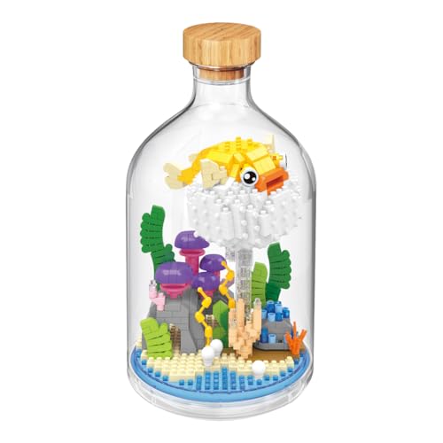 Fuwraixis Kugelfisch Mikropartikel Bausteinspielzeug, zusammen passen Block-Modell eines Meerestieres, Mit Sockel und Staubschutzhaube, Geschenk für Kinder ab 6 Jahren (779 Teile) von Fuwraixis
