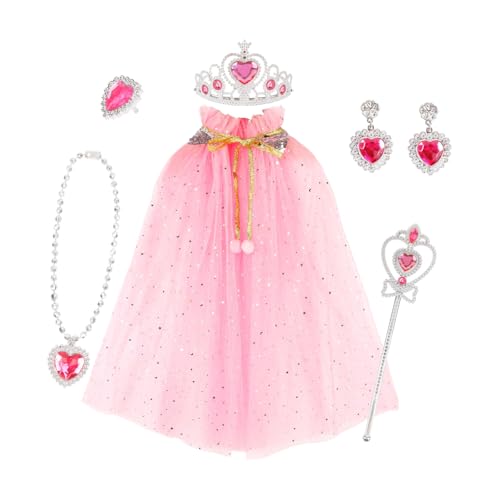 Fuwraixis Mädchen Dress Up Set, Prinzessin Mantel, Zauberstab, weibliche Krone, Königin Halskette, Ohrringe, Ring, Kinder Rollenspiel 7 Stück Set, Schmuck-Set, Geschenke für Mädchen Fuwraixis Mädchen Dress Up Set, Prinzessin Mantel, Zauberstab, weibliche Krone, Königin Halskette, Ohrringe, Ring, Kinder Rollenspiel 7 Stück Set, Schmuck-Set, Geschenke für Mädchen von Fuwraixis