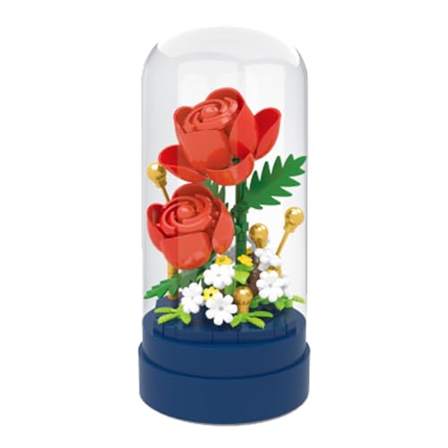 Fuwraixis Rosen Bauklötze, Ewige Blume Bauklötze Modelle, Blumenblock Spielzeug, Mit Sockel und Staubschutzhaube, Geschenke für Mädchen und Kinder ab 6 Jahren (176 Teile) von Fuwraixis