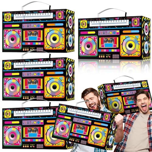 Fuyoooo 4 Stück 80er 90er Jahre Party Favor Boxen 40,6 x 25,4 cm große Kassettenspieler Party Leckerliboxen Boom Kassette Tape Hip Hop Dekor für Retro 1980er 1990er Jahre Thema Musik Neon Geburtstag von Fuyoooo