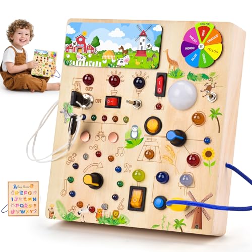 Fwiull Montessori Spielzeug ab 1 Jahr,Baby Montessori Busy Board,Activity Board Montessori ab 2 Jahr, Motorikspielzeug mit 29 LED-Lichtschalter Sensory Learning Toys Geeignet für 1 2 3 4 Jahre von Fwiull
