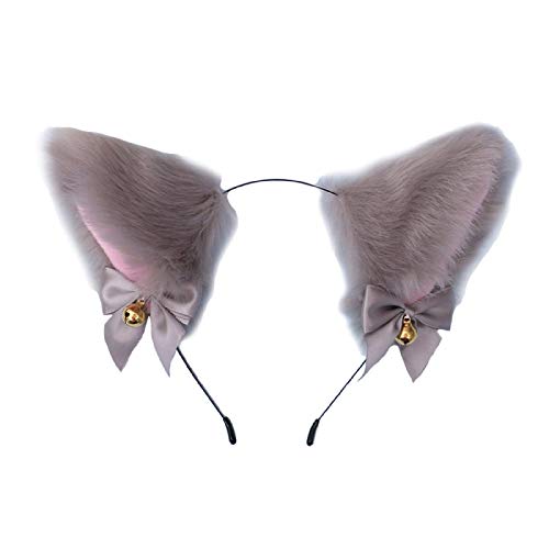 Fxaelian Cosplay Tier Fuchs Katze Hund Ohren Stirnband Haarband mit Schleifen Glöckchen, Glocken – Grau, 38 Fxaelian Cosplay Tier Fuchs Katze Hund Ohren Stirnband Haarband mit Schleifen Glöckchen, Glocken – Grau, 38 von Fxaelian