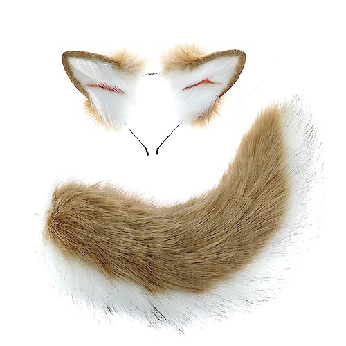 Fxaelian Tier Big Tail Fuchs Katze Hund Wolf Schwanz und Ohren Stirnband Cosplay Kostüm Zubehör, I-hellbraun, 90 Fxaelian Tier Big Tail Fuchs Katze Hund Wolf Schwanz und Ohren Stirnband Cosplay Kostüm Zubehör, I-hellbraun, 90 von Fxaelian