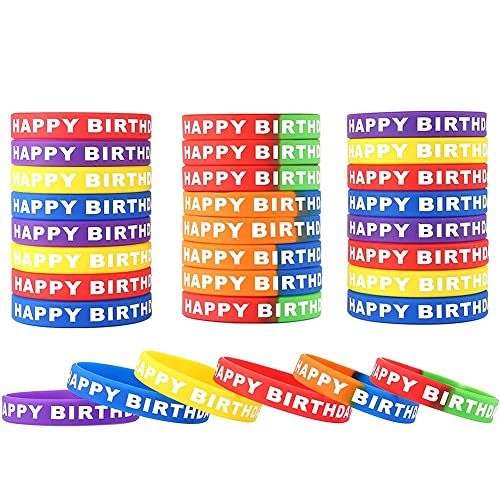 Fxndknjks 18 Stück Gummiarmbänder zum Geburtstag, bunte Silikonarmbänder für Geburtstagsfeiern, 6 Stile von Fxndknjks