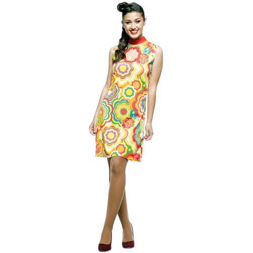 Flower Power Kostüm 70er Jahre Retro Anja für Damen Gr. S-XL Kleid bunt Fasching Karneval (X-Large) von Fyasa