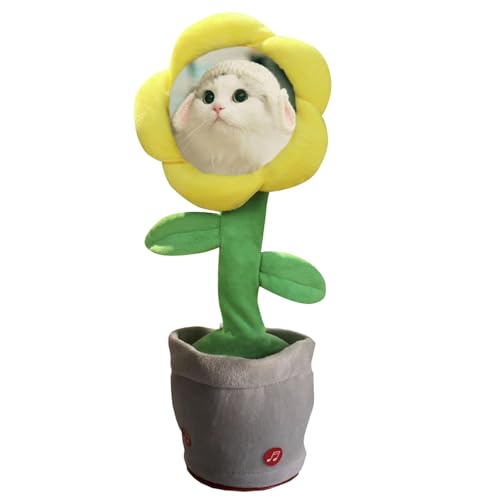 Benutzerdefiniertes tanzendes sprechendes Sonnenblumenspielzeug, tanzende Blume mit benutzerdefiniertem Gesicht, was Sie sagen, singt, imitiert Schallplatten mit 50 Liedern, ( Light Yellow, 36X15CM) von Fycakly