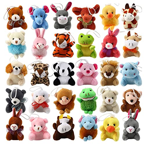 Fycakly 30-teiliges Mini-Plüschtier-Set, niedliche kleine Tiere, Plüsch-Schlüsselanhänger, Dekoration für Kindergarten-Geschenk Plüschtiere für Kinder​​ (White, One Size) von Fycakly