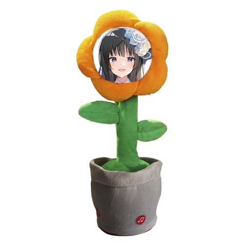 Fycakly Benutzerdefiniertes tanzendes sprechendes Sonnenblumenspielzeug, tanzende Blume mit benutzerdefiniertem Gesicht, was Sie Sagen, singt, imitiert Schallplatten mit 50 Liedern, (Orange, 36X15CM) von Fycakly