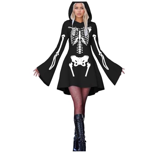 Fycakly Damen Halloween Kostüm Damen Halloween Print Kapuzen Cosplay Kleid Langarm Langes Kleid Fycakly Damen Halloween Kostüm Damen Halloween Print Kapuzen Cosplay Kleid Langarm Langes Kleid von Fycakly