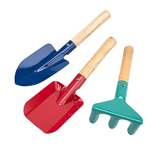 Fycakly Gartengeräte für Kinder aus Metall mit stabilem Holzgriff Strand Sandkasten Gartengeräte Löffel Gabel Harke & für Kinder Outdoorspielzeug (A, One Size) von Fycakly