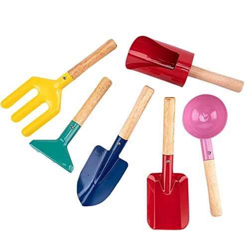 Fycakly Gartengeräte für Kinder aus Metall mit stabilem Holzgriff Strand Sandkasten Gartengeräte Löffel Gabel Harke & für Kinder Outdoorspielzeug (C, One Size) von Fycakly