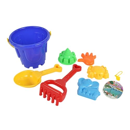 Fycakly Großer Strandeimer 7-teiliges Set mit Werkzeugen, Schaufel, Rechen, Sommerwasser, Strandspielzeug, Wasserwerkzeuge, Kinderspielzeug Schwimmenspielzeug (Blue, 17X14. 5cm) von Fycakly