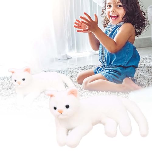 Fycakly Großzügiges, 28 cm, realistisches, weiches Katzenspielzeug, süßes für 3-jährige Kinder ​​ Plüschtier mit Sound​​ (White, 28cm) von Fycakly