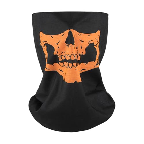 Fycakly Grusel Maske Halloween Bandana Gesicht Tag der Toten Skelett Gesicht für Cosplay Maskerade Kostüm Party Zubehör Foto Requisiten (Orange, 13.5 * 13.5 * 0.5cm) von Fycakly