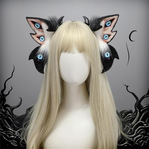 Fycakly Haarschmuck Halloween Damen Faylay Haarige große Flügel-Kopfbedeckung, Tierohren, Stirnband, pelzig, Cosplay, Party, Halloween, Kopfbedeckung von Fycakly