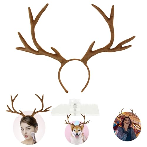 Fycakly Haarspangen Damen Kaffee Weihnachten Plüschohren Stirnband Hirschohren Schleife Haarband Pelzige Hasenohren Kopfbedeckung für Mädchen Frauen Kostüm Cosplay Party (Coffee, One Size) von Fycakly