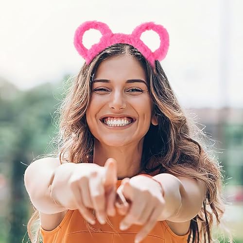 Fycakly Hair Clip Frauen Winter Dick Gefüllte Stirnband Runde Bär Ohren Make-Up Haar Hoop Cartoon Geformt Gefüllte Haar Hoop Kostüm Cosplay Party (20X17CM) von Fycakly