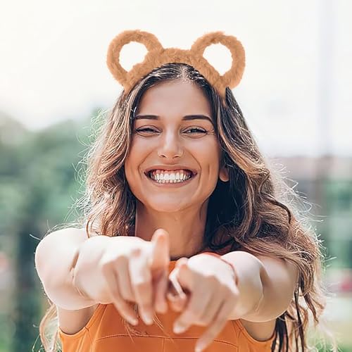 Fycakly Hair Clip Frauen Winter Dick Gefüllte Stirnband Runde Bär Ohren Make-Up Haar Hoop Cartoon Geformt Gefüllte Haar Hoop Kostüm Cosplay Party (Brown, 20X17CM) von Fycakly
